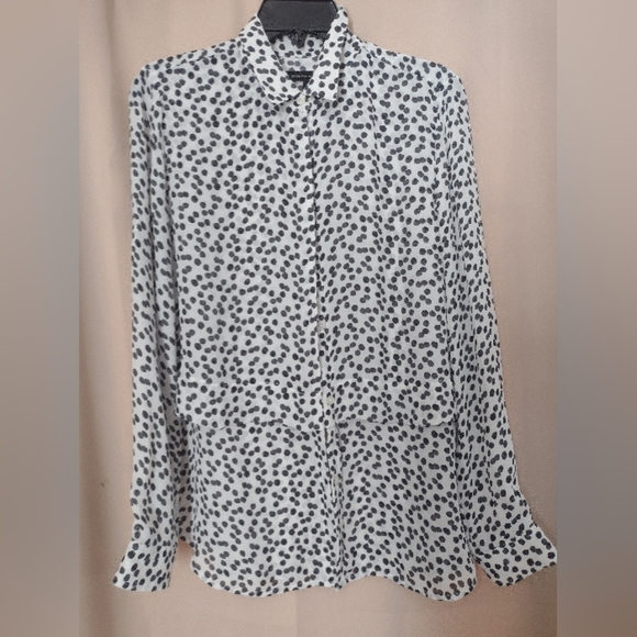 Banana Republic White W/ Black Polka Dot Sheer Blouse - Picture 1 of 4
